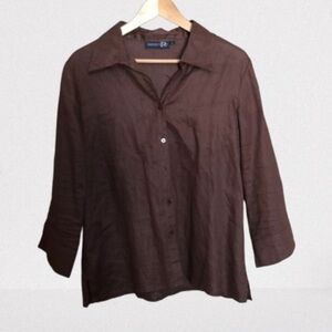 Coastal Cottagecore Chocolate Brown Linen Shirt Large